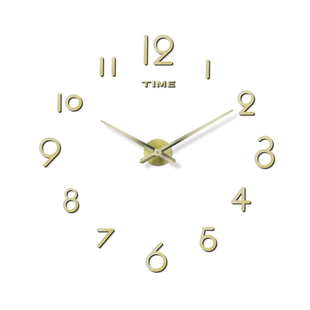Wall Clock Large Frameless 3D Clock Mirror Effect Modern Arabic Numerals (Gold)